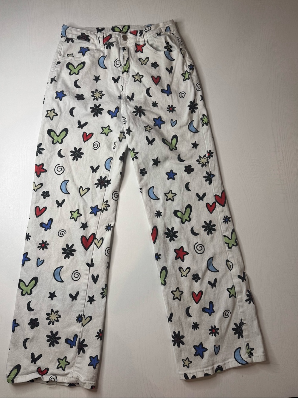 Bailey Rose Doodle Print Straight Leg Jeans - Size M